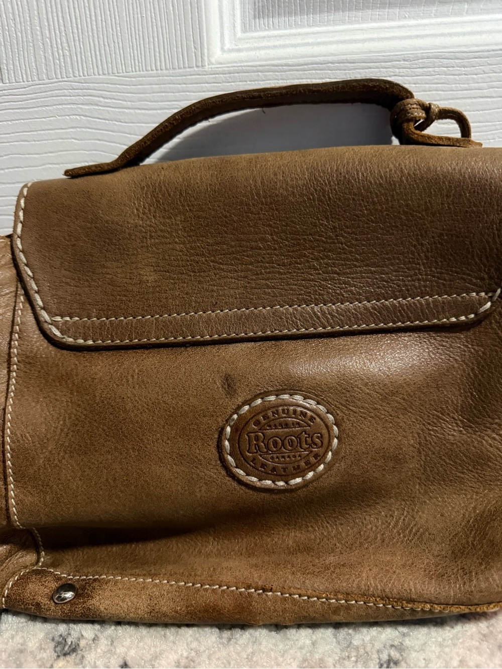 Roots Tan Leather Small Satchel with Silver Clasp